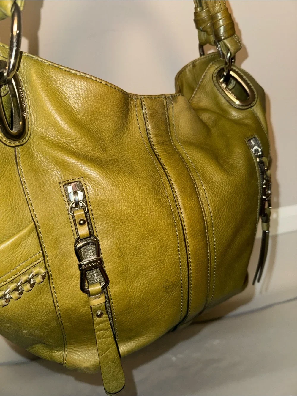Olive Green Leather Shoulder Bag
